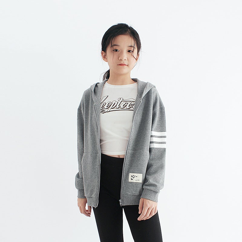 Spring Korean Version Of The New Girls Zipper Coat In The Big Children'S Trendy Sports Top Children'S Hooded Coat - Image 1