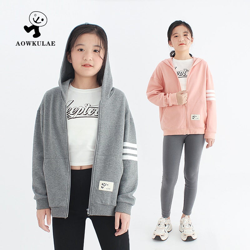 Spring Korean Version Of The New Girls Zipper Coat In The Big Children'S Trendy Sports Top Children'S Hooded Coat - Image 2