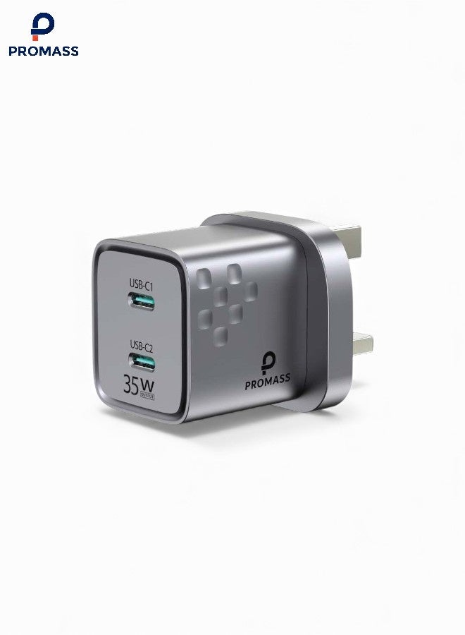 PROMASS 35W + 35W USB-C Charger, Dual PD Fast Charger, USB Type-C Wall Charger, USB-C Fast Charging Adapter for iPhone 17, 16, 15, 14, Pro Max Plus, XS, iPad, MacBook, and Galaxy - Image 1