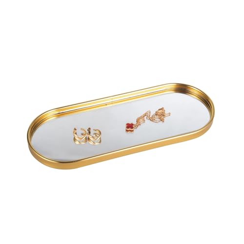 Feyarl Gold Mirrored Jewelry Trinket Tray Vanit Little Ring Earings Organizer Ornate Cosmetic Perfume Tray Display Decorative Coffee Table Tray for Home Decor Dinning Room Dresser Tabletop - Image 1