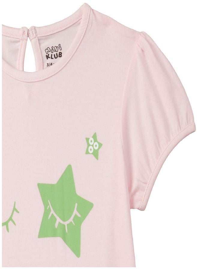 miniklub Baby Round Neck Short Sleeve Knitted Cotton Pink Color Top (3-6M) - Image 2