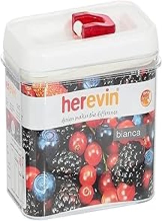 Herevin Reusable Food Storage Acrylic Jars with Airtight Lids Leak Proof Canisters Kitchen Jars For Storing Sugar, Coffee, Tea, BPA Free. 1.2 Liters