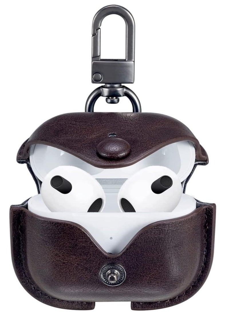 JAJEEK airPods 3rd Generation Case (2021), Leather Protective Case Skin Cover with Keychain and Lock for Apple airpods 3 Case Women Men (Chocolate Brown) - Image 2
