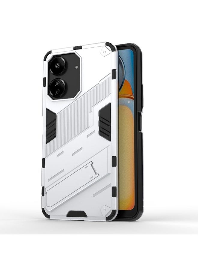 HuHa Case Cover For Xiaomi Redmi 13C 5G / 4G Global Punk Armor 2 in 1 PC + TPU Phone Case with Holder White 