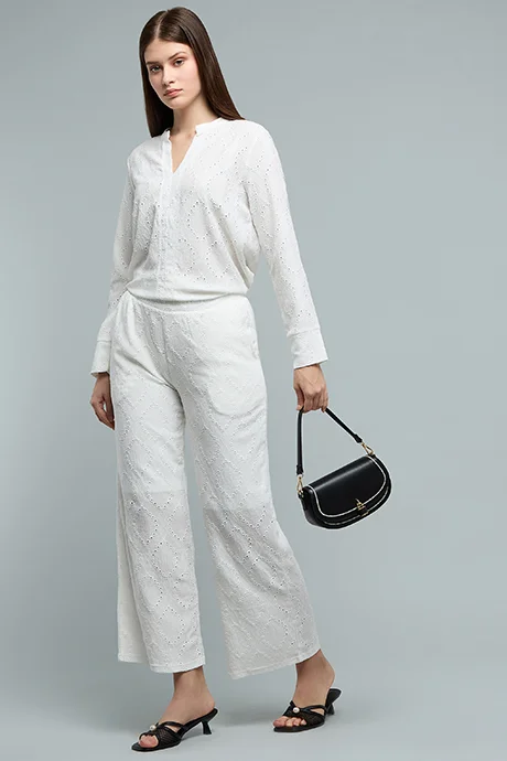 أر أند بي Schiffli Wide Leg Pants with Elastic Waist