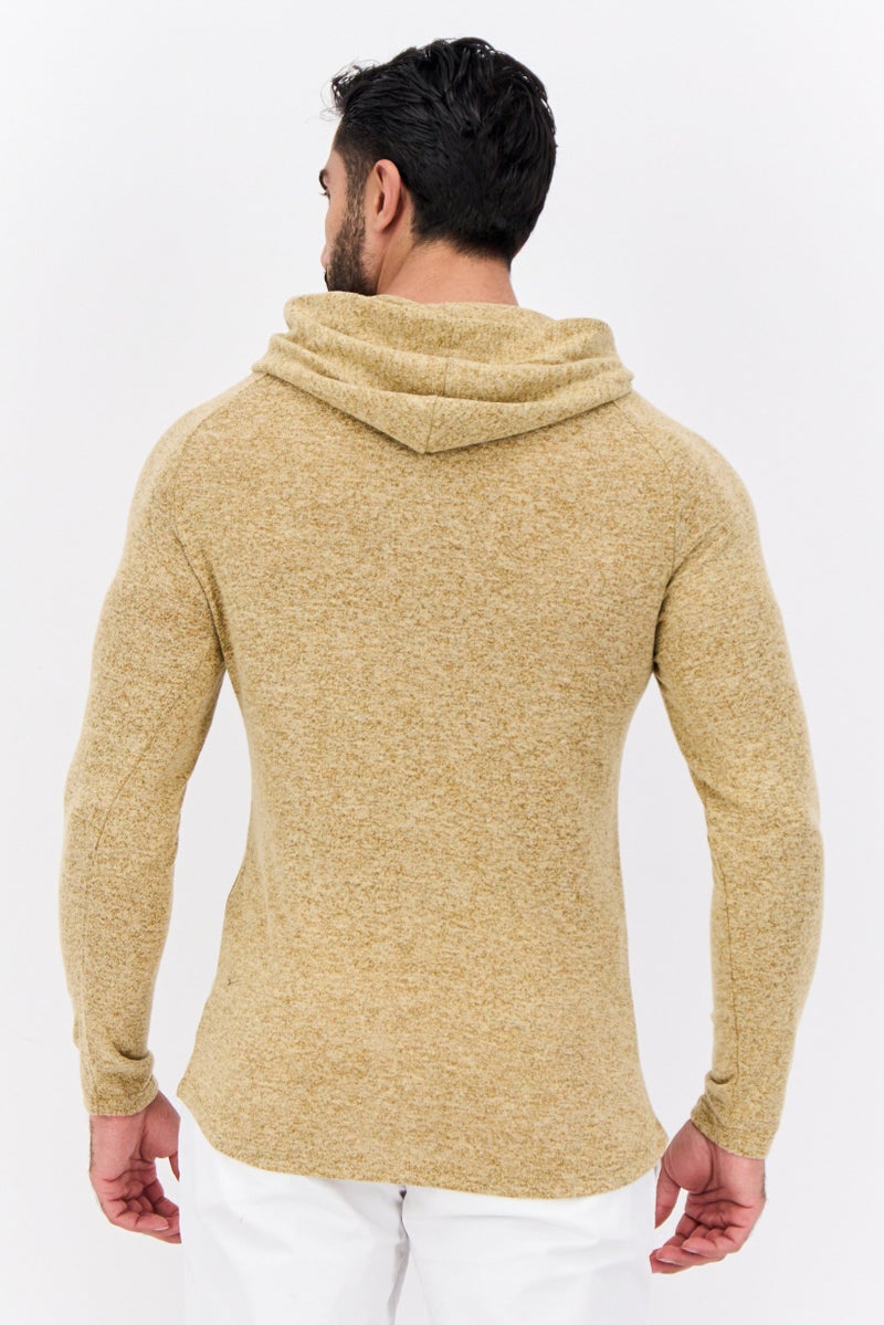 Men Heather Long Sleeves Hoodie, Gold