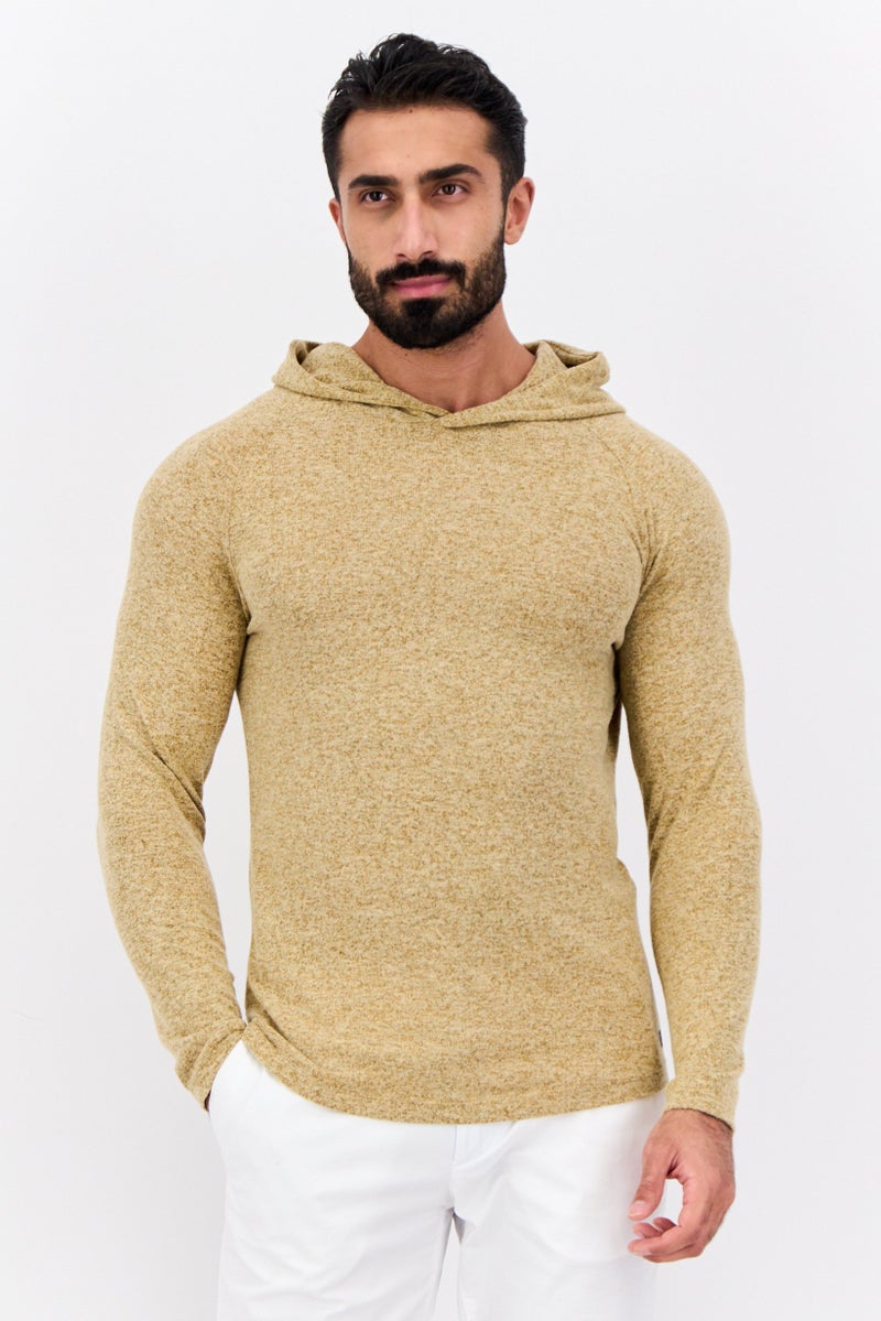 Men Heather Long Sleeves Hoodie, Gold
