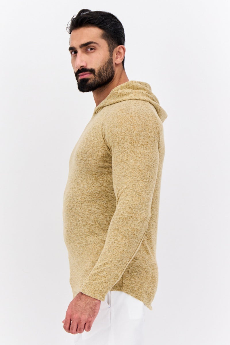 Men Heather Long Sleeves Hoodie, Gold