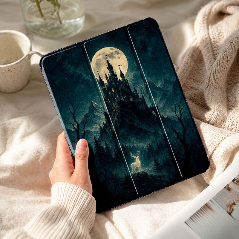 Tablet Case for iPad, Moonlit Gothic Castle Deer, iPad Case for Mini Air Pro 4 5 6 7 8 9 10 11 12, Suitable for 7.9 8.3 9.7 10.2 10.5 10.9 11 12.9 13 inch Clear Shockproof Protective with Stand - Image 1