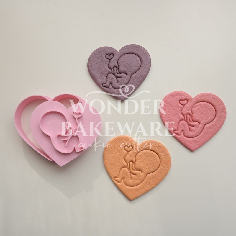 Baby Shower Cookie Cutter Stamp Embosser Plastic Fondant Sugar Craft Biscuit Mold 3D Press Cutting Die For Cake Decorating Pregnant Gift Cake Decoration Tool - Image 1