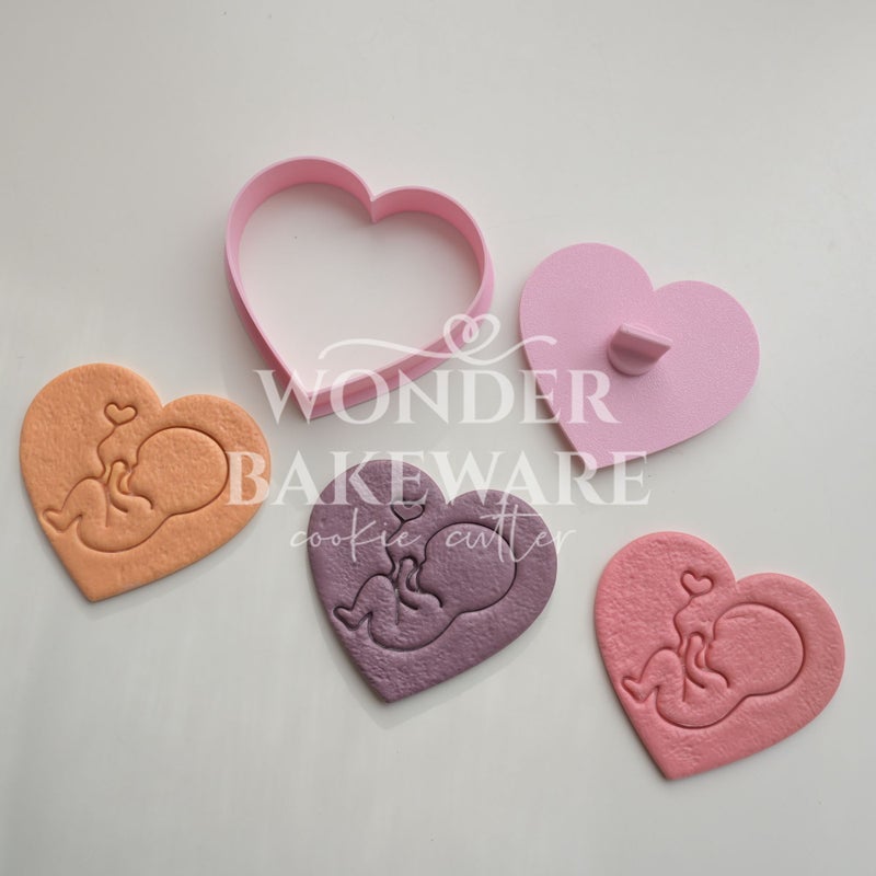 Baby Shower Cookie Cutter Stamp Embosser Plastic Fondant Sugar Craft Biscuit Mold 3D Press Cutting Die For Cake Decorating Pregnant Gift Cake Decoration Tool - Image 2
