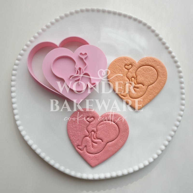 Baby Shower Cookie Cutter Stamp Embosser Plastic Fondant Sugar Craft Biscuit Mold 3D Press Cutting Die For Cake Decorating Pregnant Gift Cake Decoration Tool - Image 4