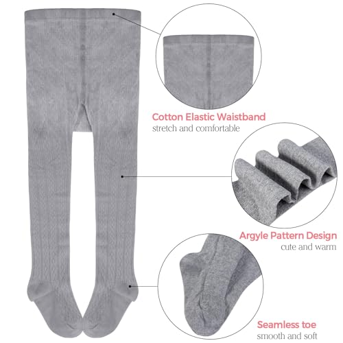 Ehdching 5 Pack Baby Toddler Girls Children Cable Knit Cotton Tights Leggings Stocking Pants (Wine Red,Pink,White,Black,Grey, M(4-6 Years)) - Image 2