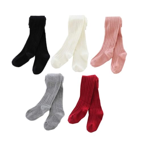 Ehdching 5 Pack Baby Toddler Girls Children Cable Knit Cotton Tights Leggings Stocking Pants (Wine Red,Pink,White,Black,Grey, M(4-6 Years)) - Image 3