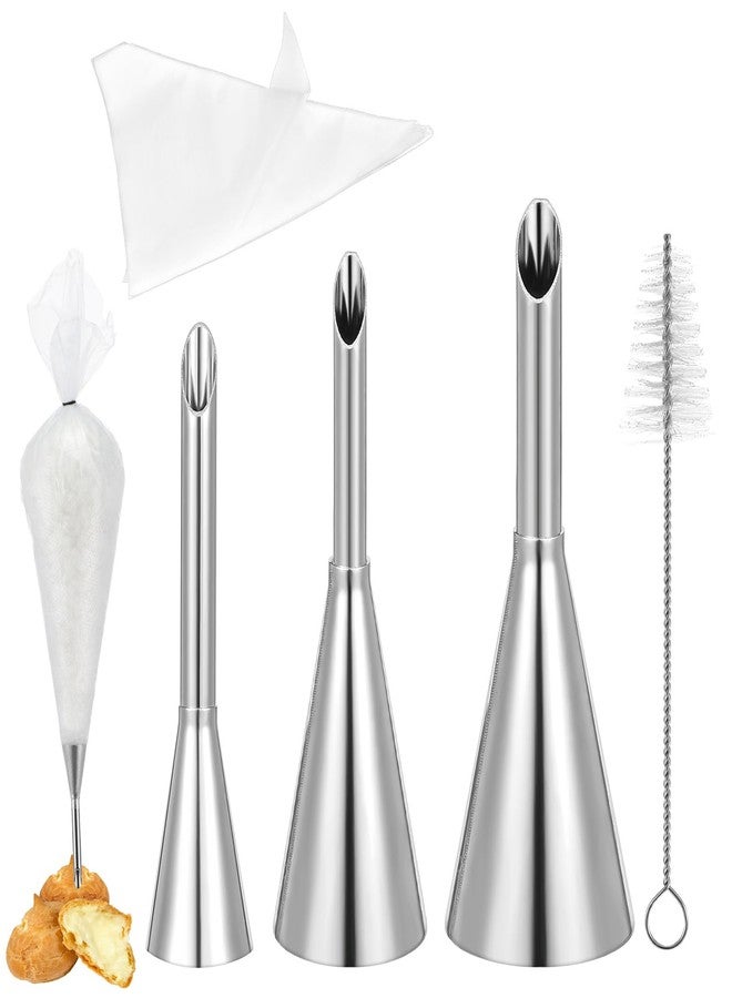 Wanmu Cream Filling Piping Tip, 3PCS Long Puff Nozzle Tips with 50 Disposable Pastry Piping Bags & Injector Tip Cleaning Brush for Donuts, Cupcakes, Cream Puffs - Image 1
