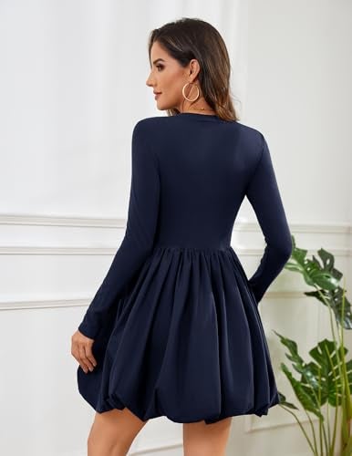 Meetjen Bubble Dresses for Women Fall 2026 Mini Party Long Sleeve Fancy Short Cocktail Dress with Pockets Fall Vestidos De Fiesta para Mujer Navy M - Image 2