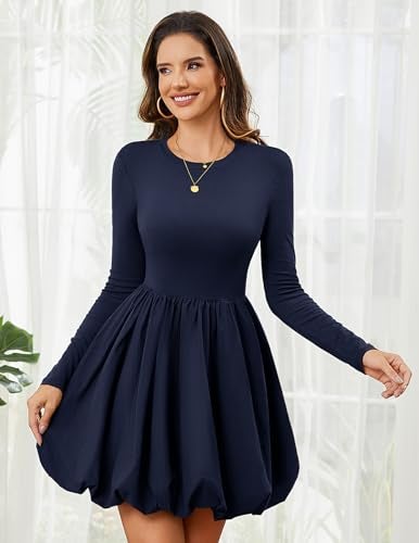 Meetjen Bubble Dresses for Women Fall 2026 Mini Party Long Sleeve Fancy Short Cocktail Dress with Pockets Fall Vestidos De Fiesta para Mujer Navy M - Image 3