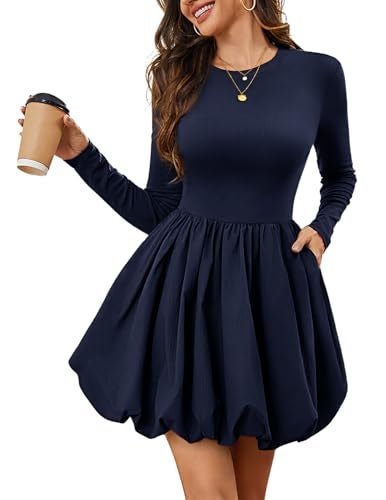 Meetjen Bubble Dresses for Women Fall 2026 Mini Party Long Sleeve Fancy Short Cocktail Dress with Pockets Fall Vestidos De Fiesta para Mujer Navy M - Image 5