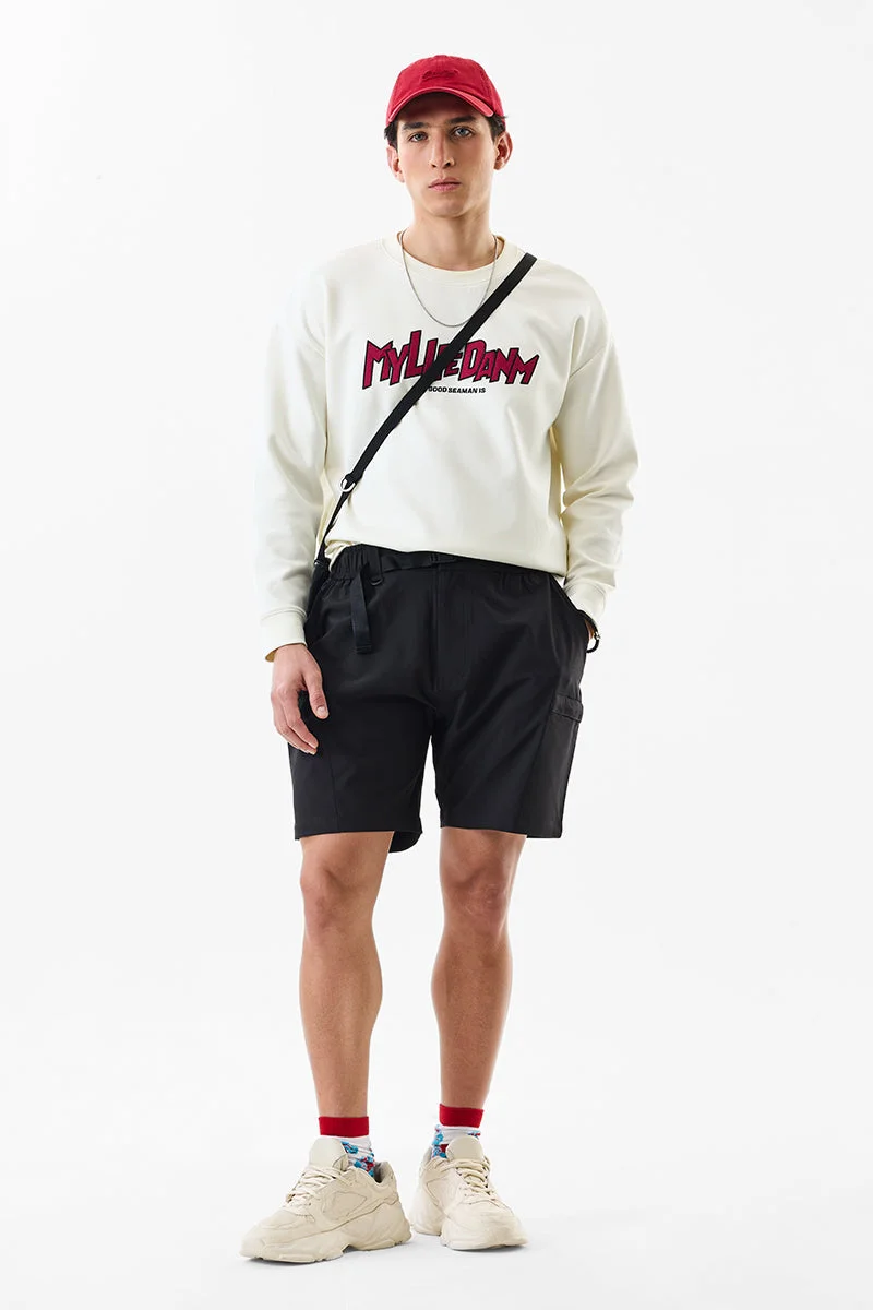SNITCH Black Mid Rise Regular Fit Shorts