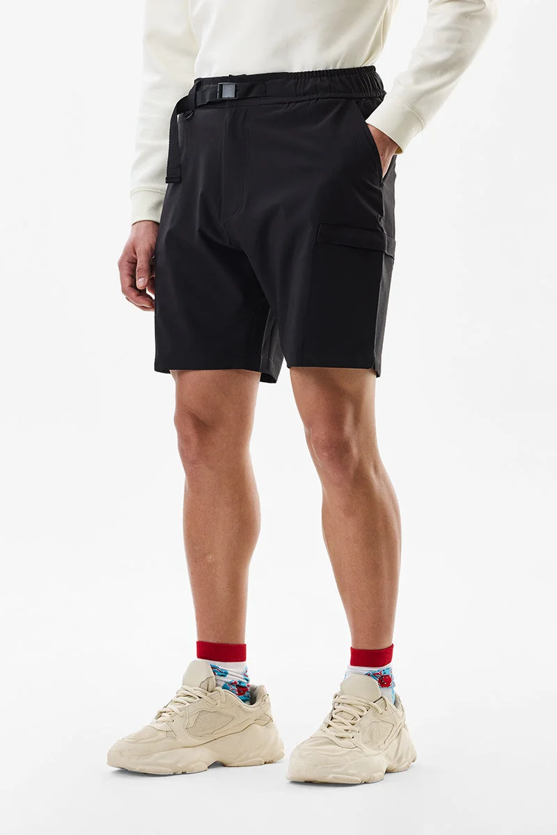 SNITCH Black Mid Rise Regular Fit Shorts
