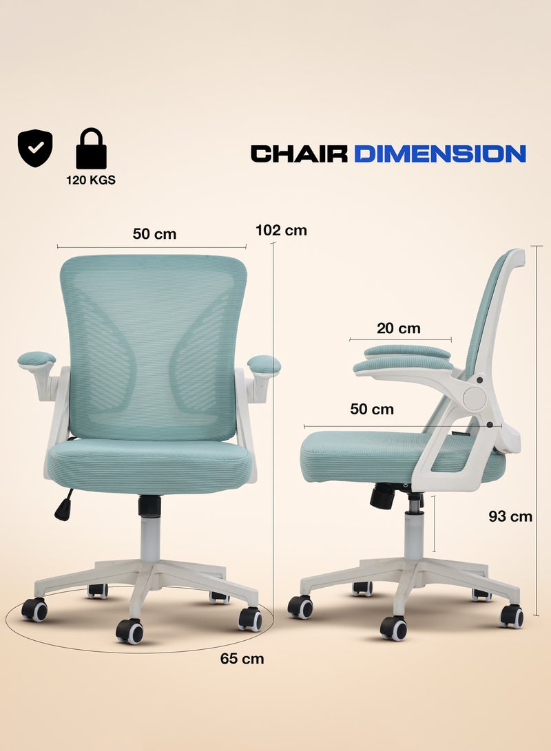 DROGO Premium Ergonomic Office Chair for Work from Home, High Back Computer Chair with Flip Up Armrest, Breathable Mesh, Rocking, Adjustable Seat, Winged Back | Mesh Chair for Office White/Blue - Image 3