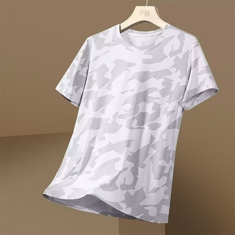 Short-Sleeved T-Shirt Men'S Summer Thin Camouflage All-Match Ice Quick-Drying Plus Size Men'S Crewneck T-Shirt Top Base Shirt - Image 3
