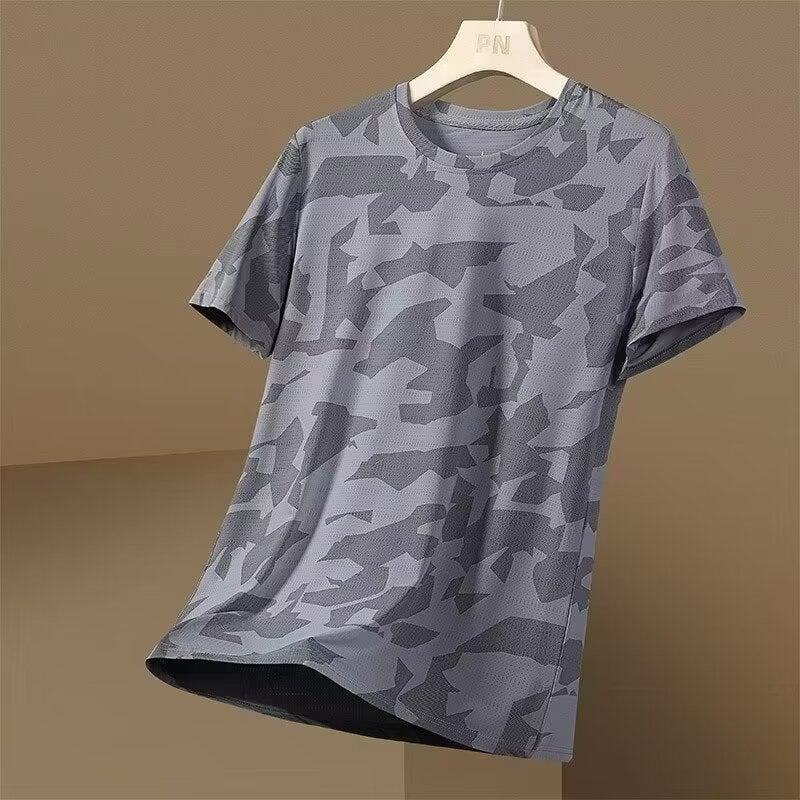 Short-Sleeved T-Shirt Men'S Summer Thin Camouflage All-Match Ice Quick-Drying Plus Size Men'S Crewneck T-Shirt Top Base Shirt - Image 2
