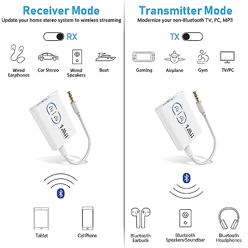 1Mii Bluetooth Transmitter Receiver for TV/Airplane to Headphones, Bluetooth 5.3 AUX/RCA Audio Adapter with AptX Adaptive/Low Latency/HD Audio, Dual Link, Wireless Receiver for Home Stereo, Boat, Gym - Image 2