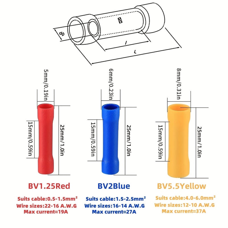 60 قطعة من طقم موصلات التوصيل الطرفية (22-10 AWG) معزولة باللون الأحمر لتجعيد الأسلاك - Image 4