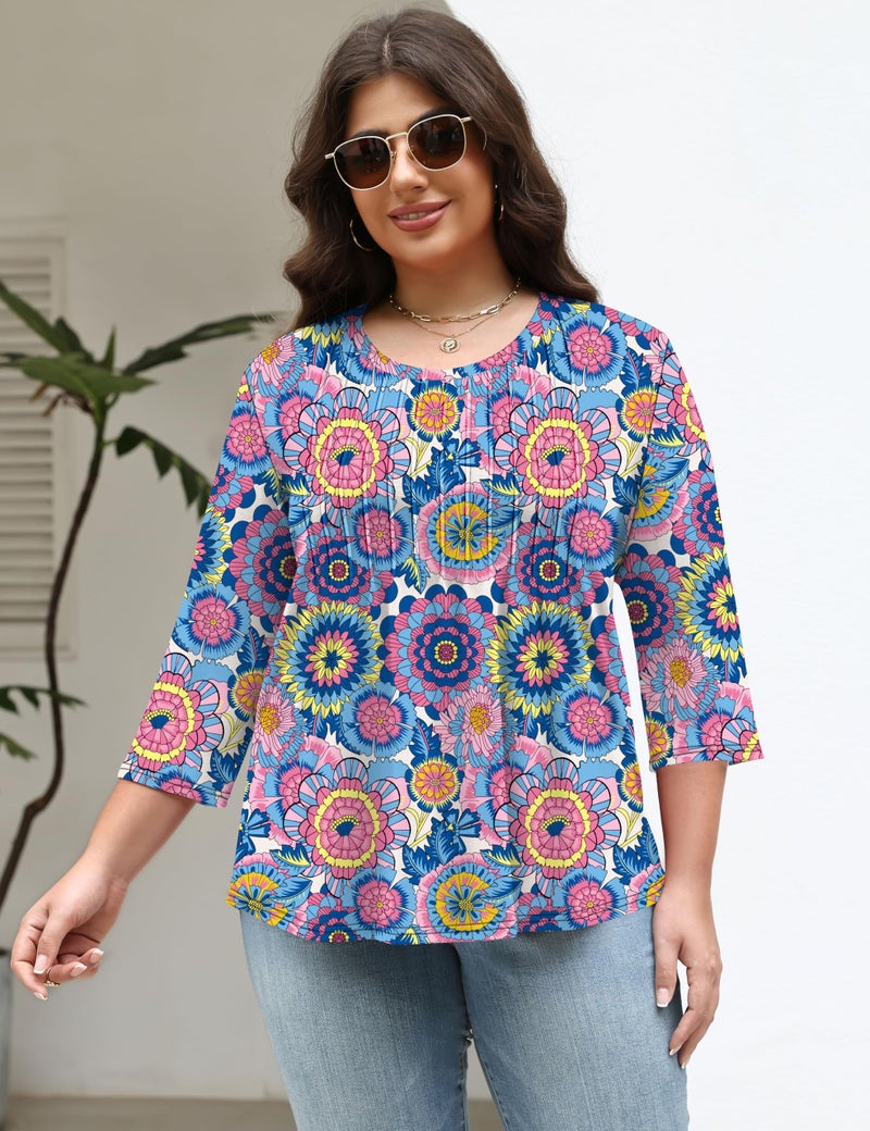 TFSDOD Womens Plus Size Womens Shirts Trendy Spring Outfits for Women 2026 Crewneck Casual Pleated Tunics Summer Tops - Image 2