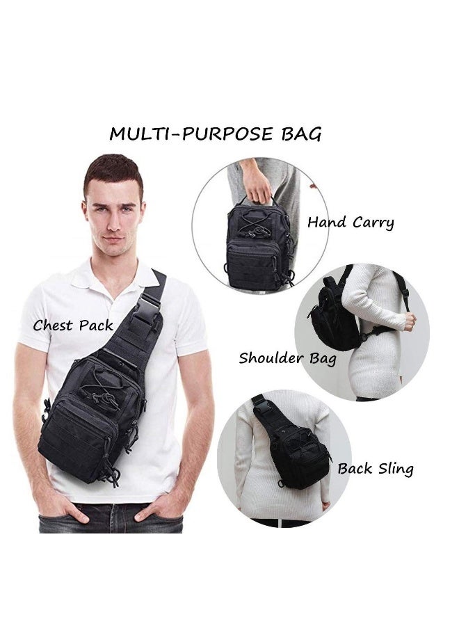 Tactical Shoulder Sling Bag, Small Outdoor Chest Pack, Military Molle Multifunctional Shoulder Messenger Crossbody for Men Traveling, Hiking, Camping (Black)  - Image 5