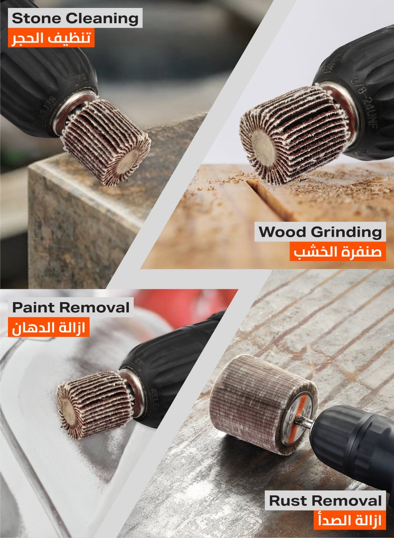 لوازم برو7 طقم صنفرة دريل مكون من 50 قطعة - 25x25 مم - نعومه 60 - ساق 6 مم (1/4 إنش) - عجلة صنفرة أسطوانية من أكسيد الألمنيوم للمعادن والخشب وإزالة الطلاء - Image 4