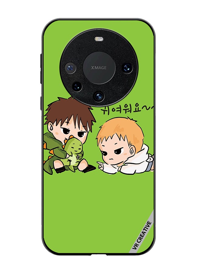 VR CREATIVE Protective Case Cover For Huawei Mate 60 Two Cute Kids Playing With Dino Design Multicolour - Image 1