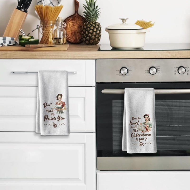 Hcaredee Funny Retro Housewife Kitchen Towels | Exclusive Humorous Pattern | Absorbent Decorative Tea Towels 16x24 Inch 2Pack Microfiber Kitchen Decor Housewarming Gifts for Women Men - Image 2
