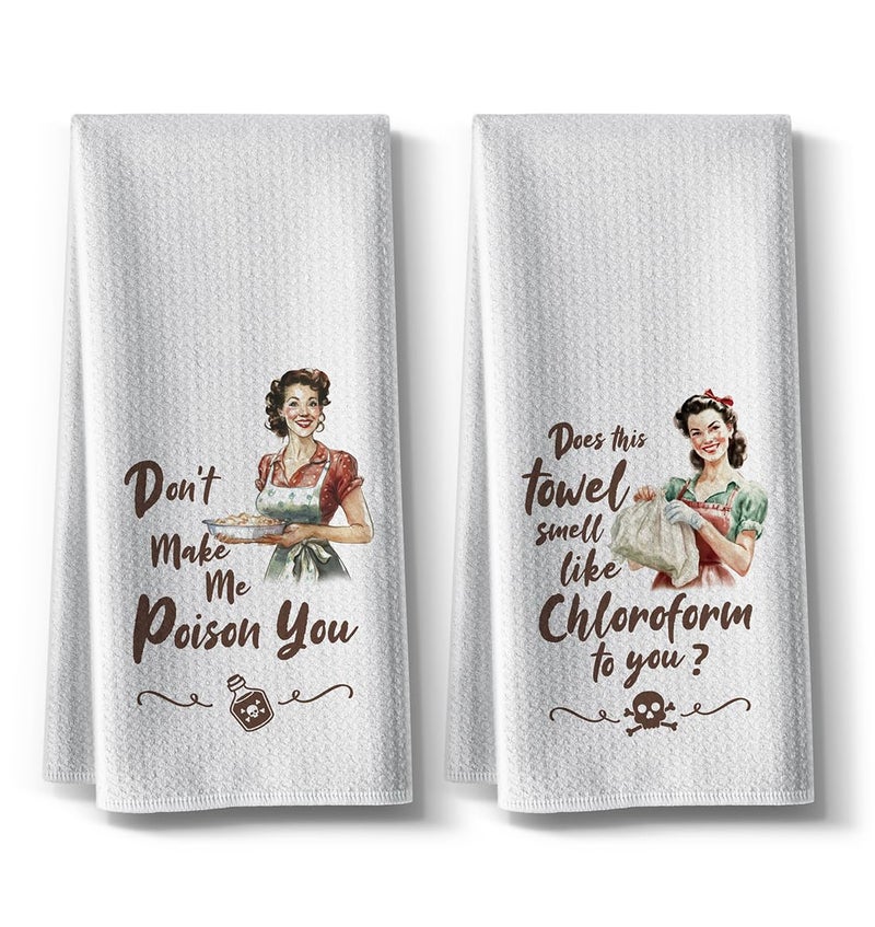 Hcaredee Funny Retro Housewife Kitchen Towels | Exclusive Humorous Pattern | Absorbent Decorative Tea Towels 16x24 Inch 2Pack Microfiber Kitchen Decor Housewarming Gifts for Women Men - Image 1