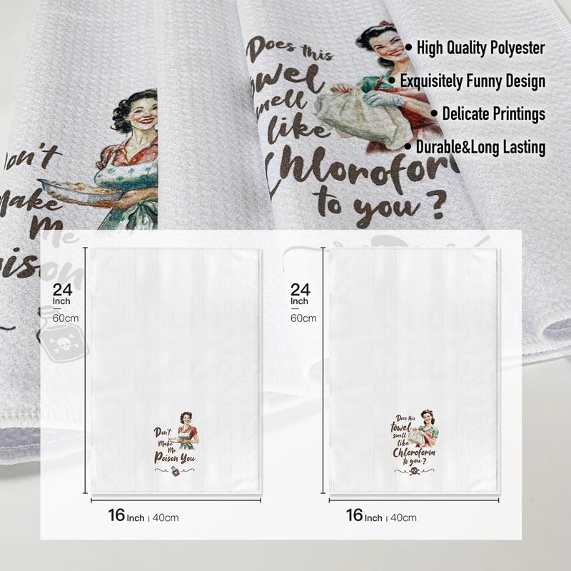 Hcaredee Funny Retro Housewife Kitchen Towels | Exclusive Humorous Pattern | Absorbent Decorative Tea Towels 16x24 Inch 2Pack Microfiber Kitchen Decor Housewarming Gifts for Women Men - Image 3
