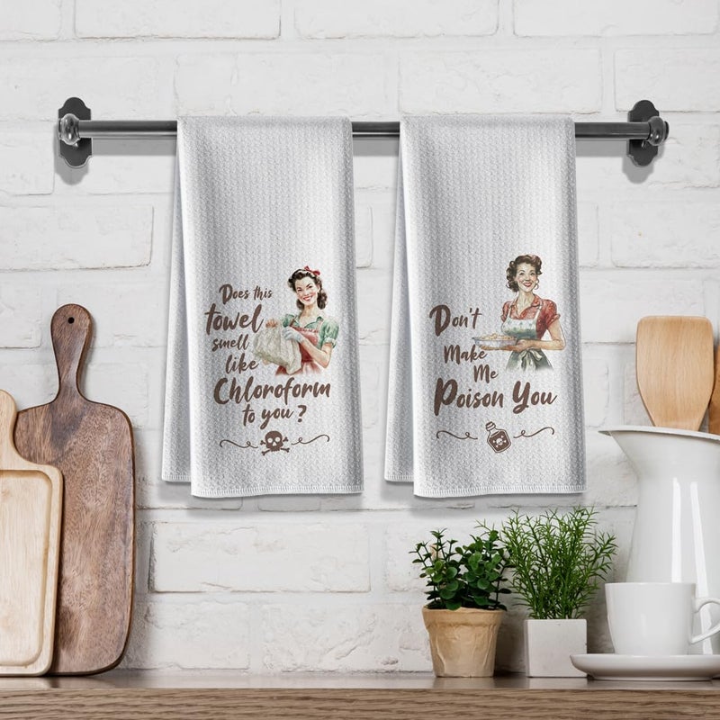 Hcaredee Funny Retro Housewife Kitchen Towels | Exclusive Humorous Pattern | Absorbent Decorative Tea Towels 16x24 Inch 2Pack Microfiber Kitchen Decor Housewarming Gifts for Women Men - Image 5