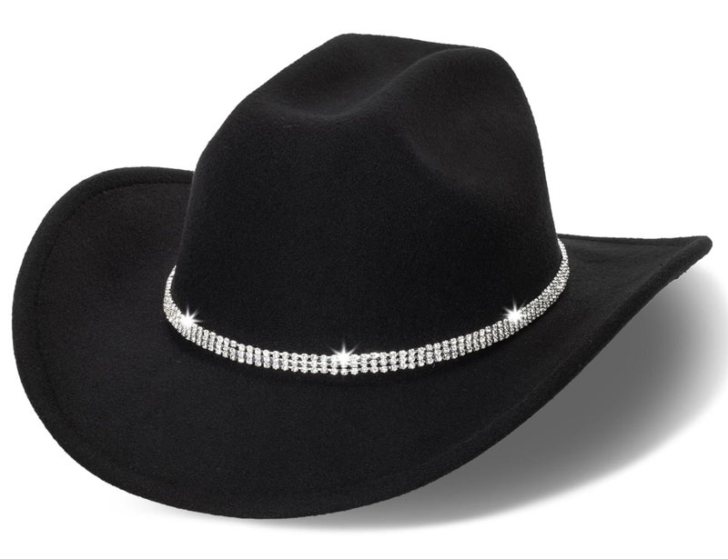 CaySep Women-Rhinestone-Western-Cowboy-Hats - Vintage-Wide-Brim-Cowgirls-Hat Bling-Diamond-Hat for Disco Music Party M/L Black - Image 4