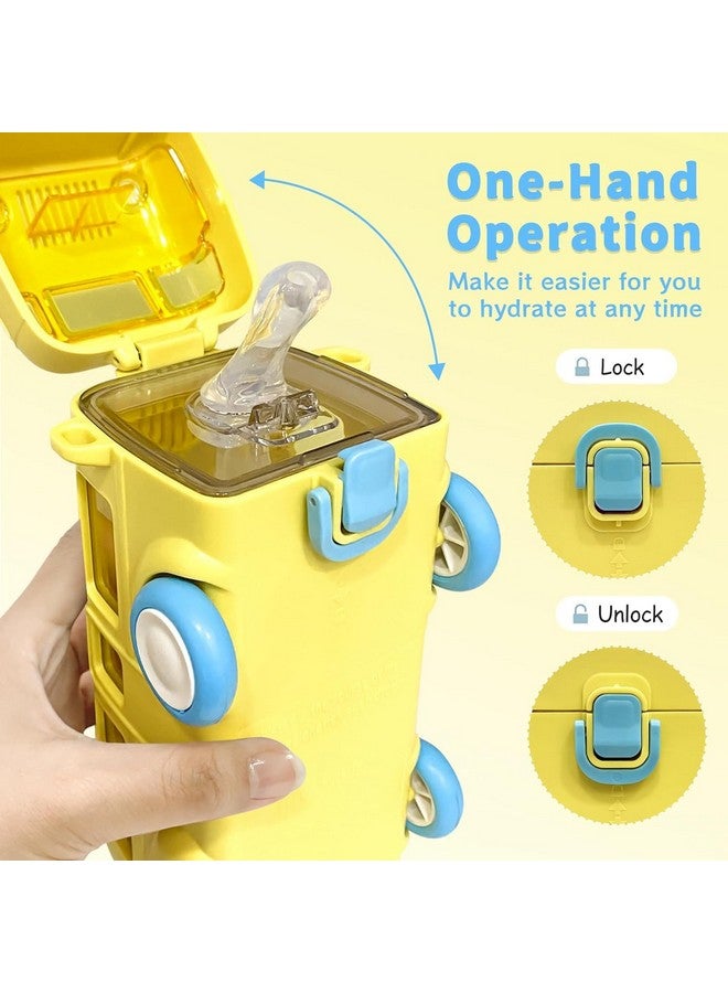 PLUSPOINT Silicone Bus Shape Water Bottle For Kids With Strap Leak-Proof Cartoon Water Bottle With Wheels (Color-Yellow), 500 ML - Image 4