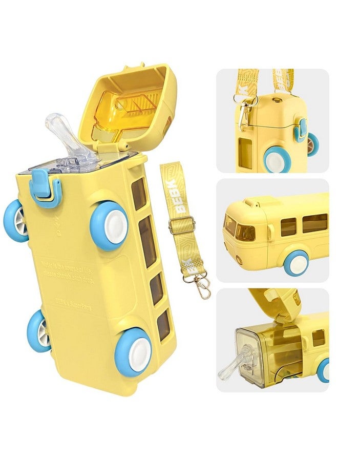 PLUSPOINT Silicone Bus Shape Water Bottle For Kids With Strap Leak-Proof Cartoon Water Bottle With Wheels (Color-Yellow), 500 ML - Image 1