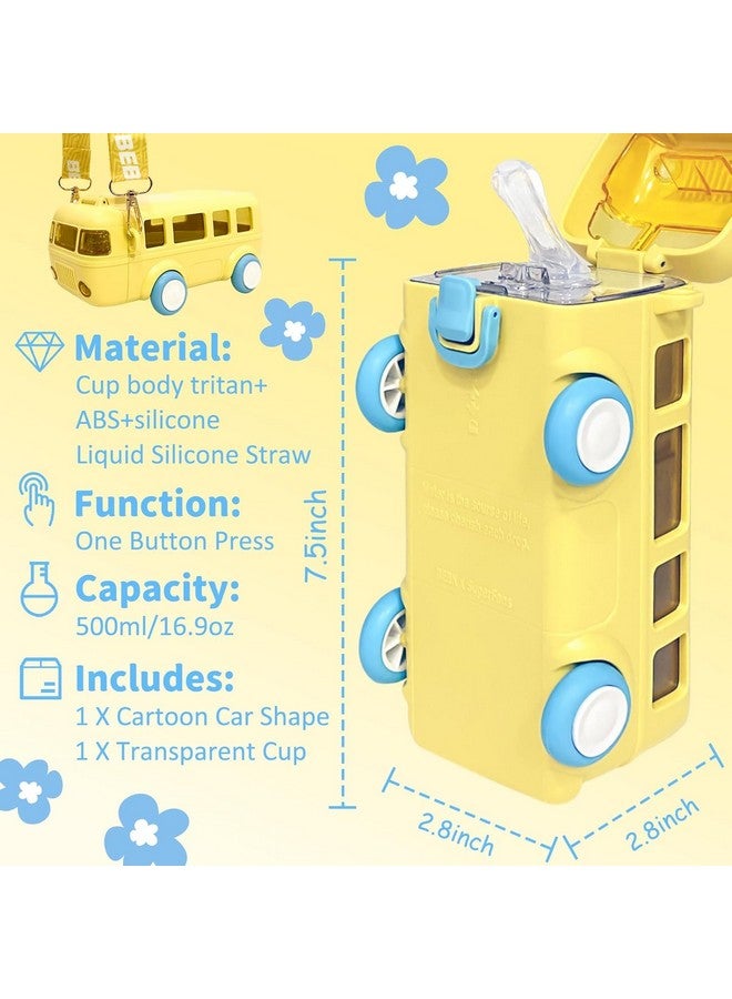 PLUSPOINT Silicone Bus Shape Water Bottle For Kids With Strap Leak-Proof Cartoon Water Bottle With Wheels (Color-Yellow), 500 ML - Image 5