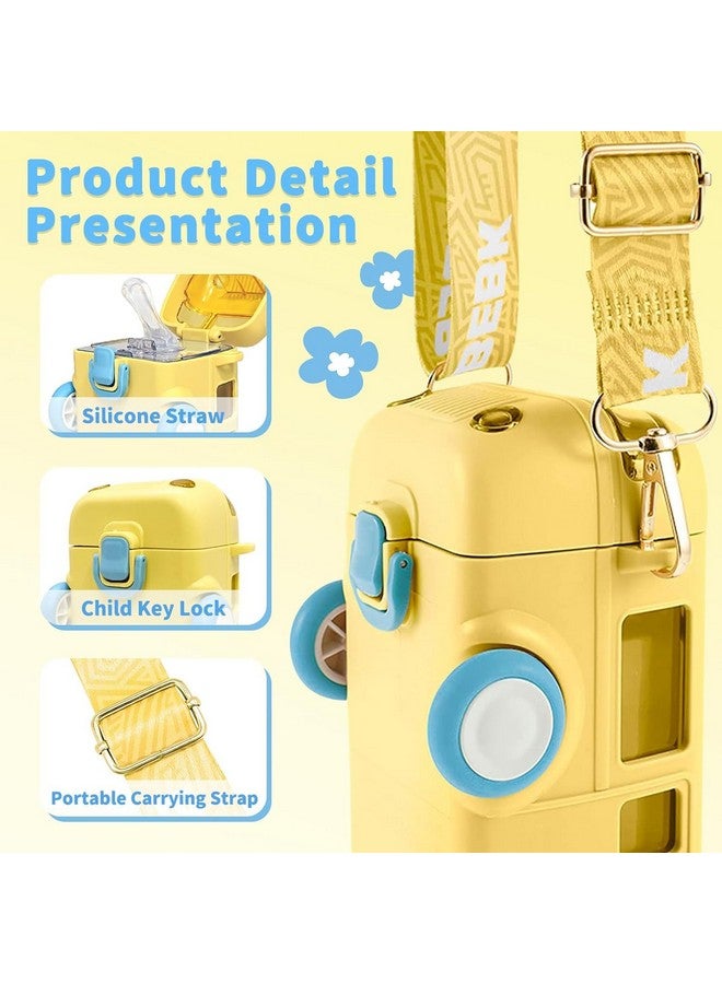 PLUSPOINT Silicone Bus Shape Water Bottle For Kids With Strap Leak-Proof Cartoon Water Bottle With Wheels (Color-Yellow), 500 ML - Image 3