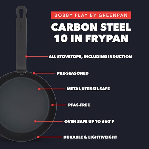 GreenPan x Bobby Flay 10 Carbon Steel Frying Pan Skillet PreSeasoned Ready to Use Nontoxic PFASFree Induction Compatible High Heat Oven Safe Durable Cookware Cast Iron Alternative - Image 3