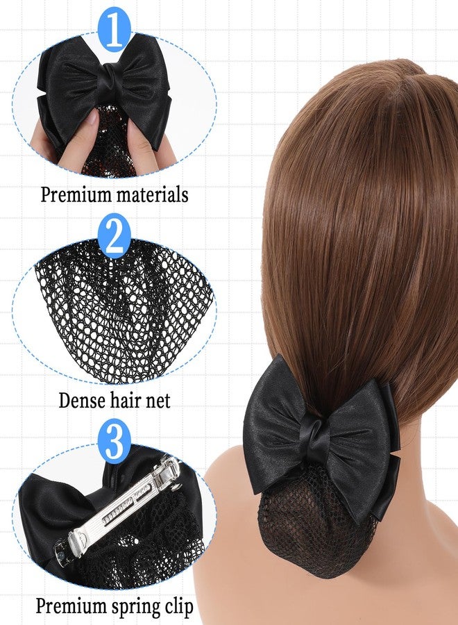 Styquenzer 2 Pcs Hair Nets for Buns Black Bowknot Decor Snood Net Bowknot Mesh Crochet Hair Net Hair Snood Net Hair Bun Holders Snoods for Women Hair Equestrian Hair Net Bun Cover Bun Holders for Women's Hair - Image 3