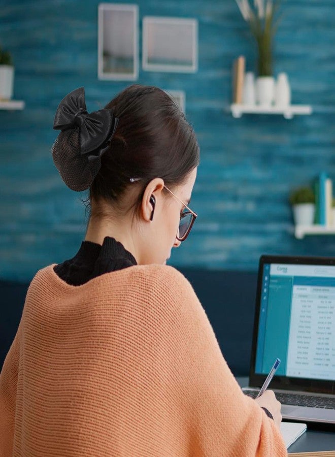 Styquenzer 2 Pcs Hair Nets for Buns Black Bowknot Decor Snood Net Bowknot Mesh Crochet Hair Net Hair Snood Net Hair Bun Holders Snoods for Women Hair Equestrian Hair Net Bun Cover Bun Holders for Women's Hair - Image 5