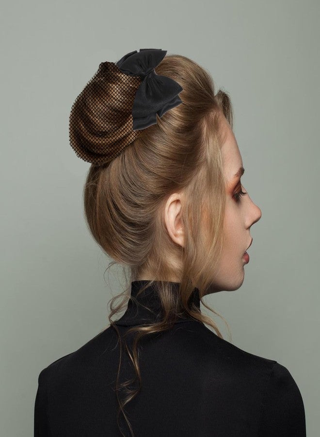 Styquenzer 2 Pcs Hair Nets for Buns Black Bowknot Decor Snood Net Bowknot Mesh Crochet Hair Net Hair Snood Net Hair Bun Holders Snoods for Women Hair Equestrian Hair Net Bun Cover Bun Holders for Women's Hair - Image 4