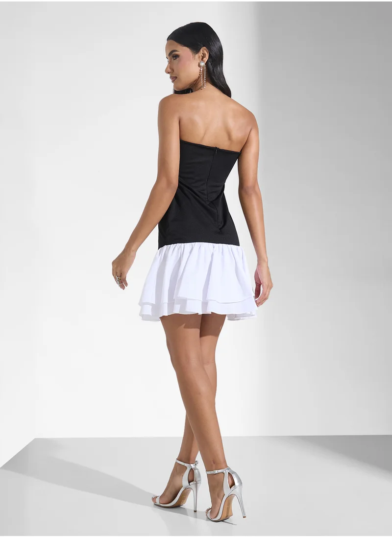 جينجر بوتيك Sweetheart Neckline Monochrome Colorblock Dress