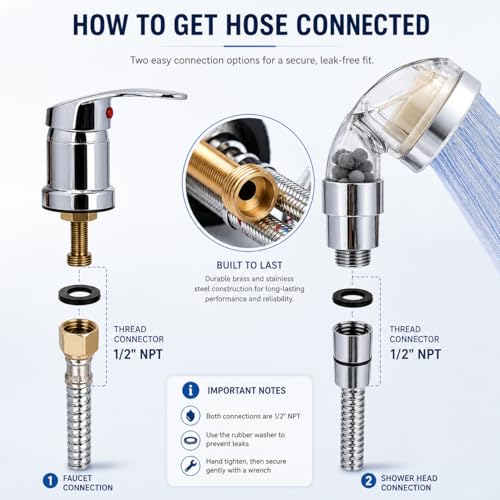 s socila Socila Stainless Steel Shampoo Bowl Hose12 Thread Water Pipe to 12 Thread Sprayer Head for Barber Shop Salon Sink Replacement Part for Shampoo Bowl Faucet and Sprayer 48 Long 12 Nut - Image 3