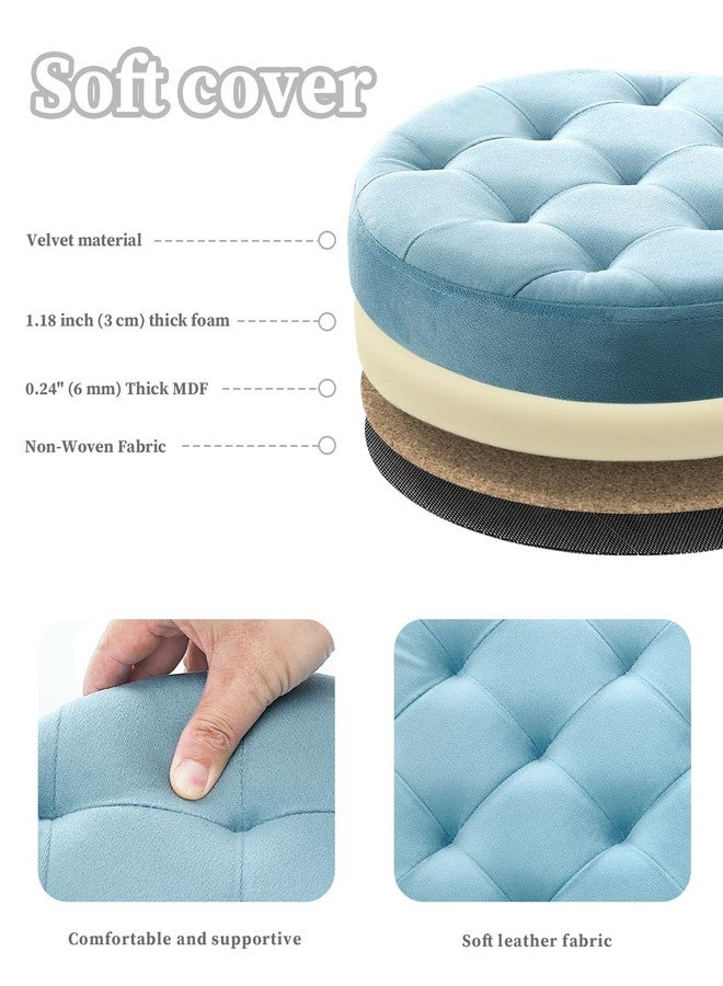 Bsketa® Folding Storage Ottoman Round 14" x 14" x 13"Inch Foot Stool with Thicker Foam Padded Seat Small Velvet Storage Ottoman Bench Foot Rest for Living Room Foldable Coffee Table(Teal) - Image 3
