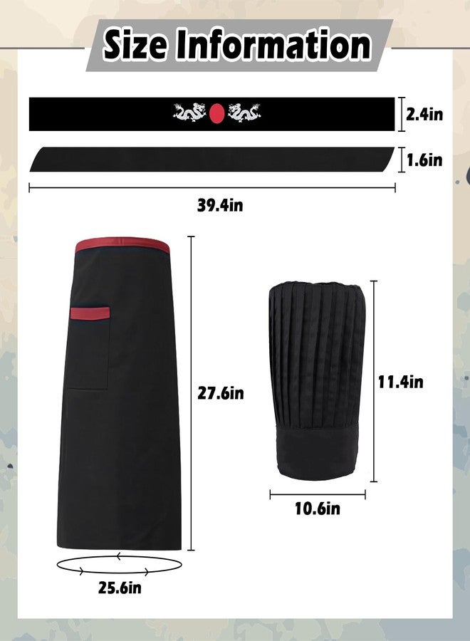 KaTiSeMo Hibachi Chef Costume Set 4-Piece - Hibachi Chef Hat and Apron, Japanese Headband and Tie Hibachi Chef Outfit for Hibachi Party Decorations, Halloween Party Decorations and - Image 2